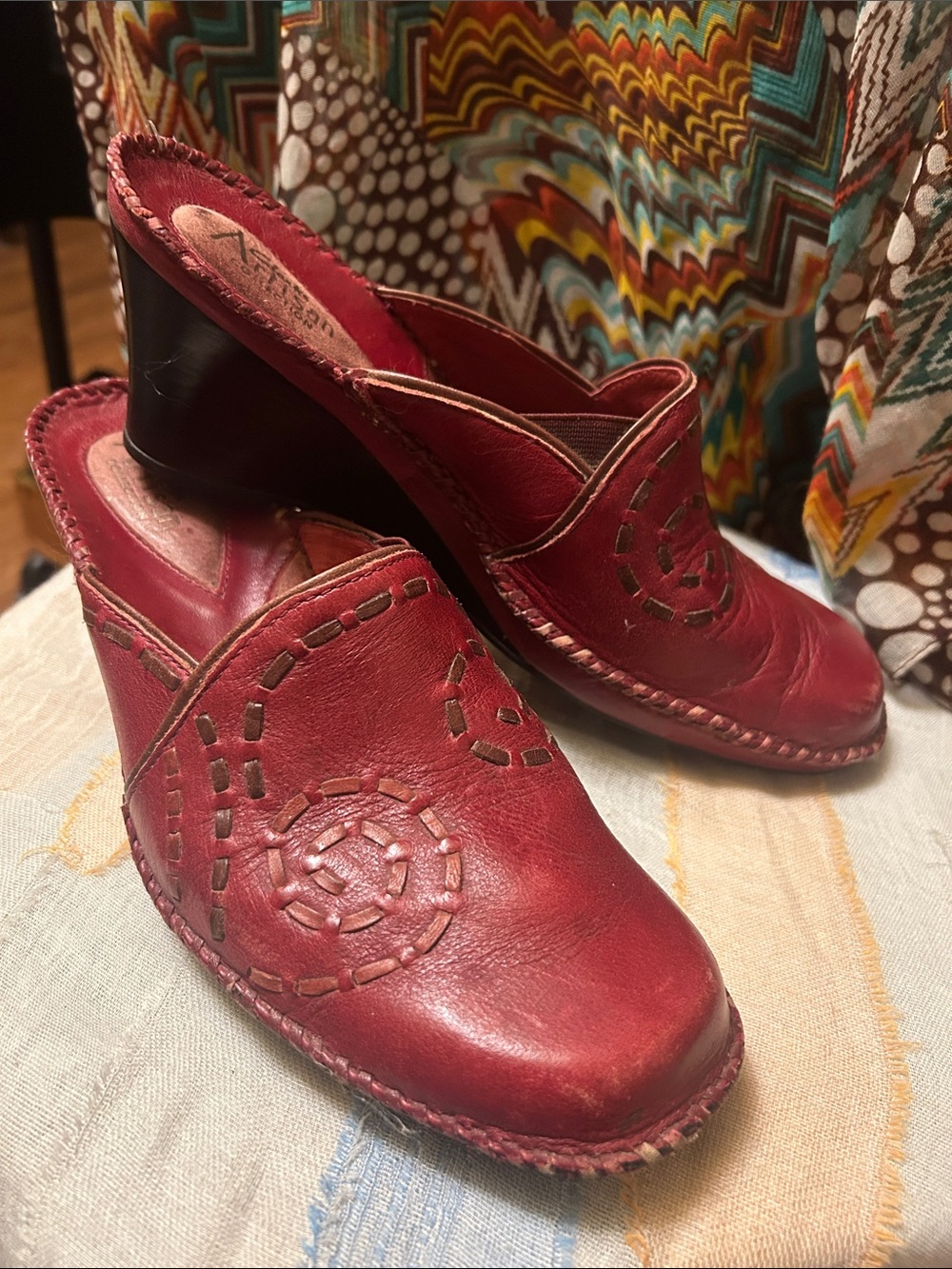Artisan Burgundy Leather Slip-On Mules